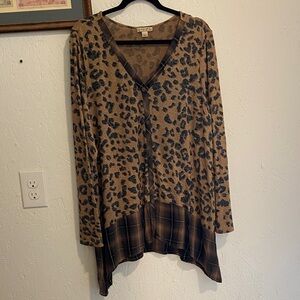 Energie Brown Leopard Tunic with Plaid Hem